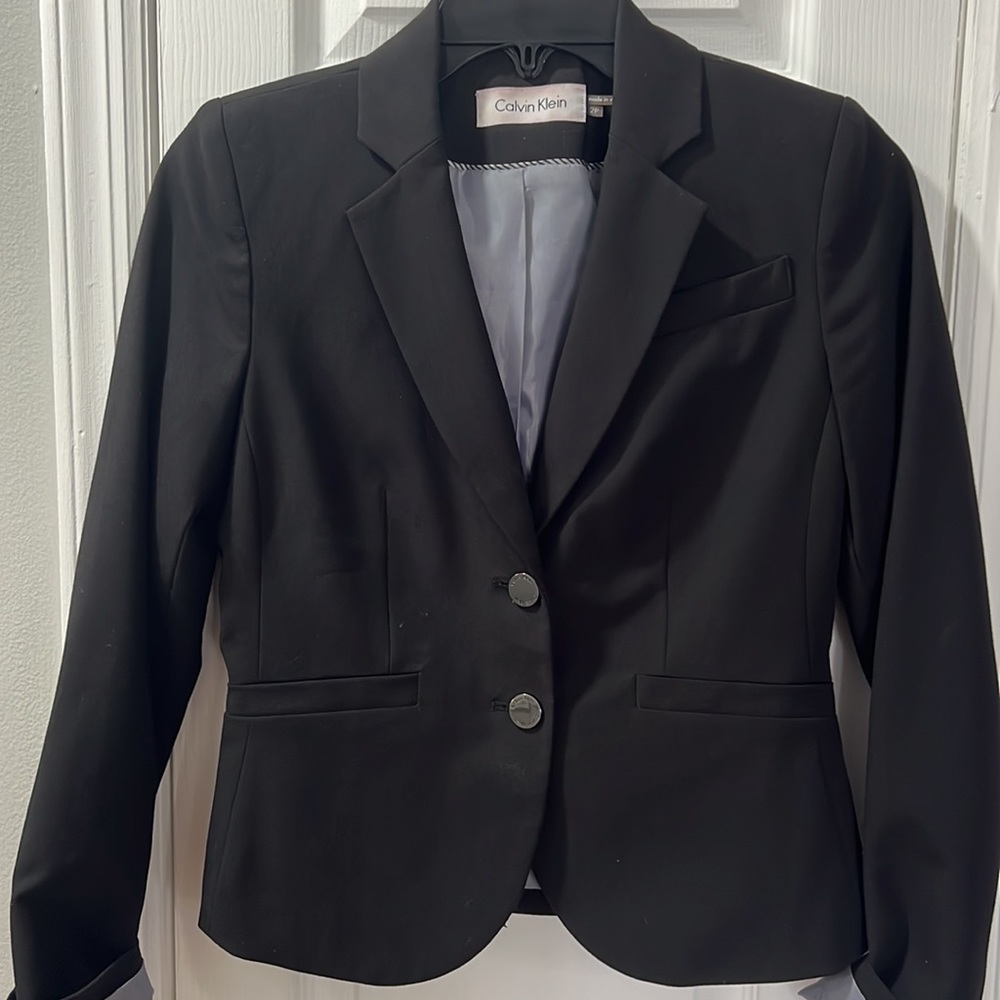 Calvin Klein designer Office work professional black blazer button up petite fit